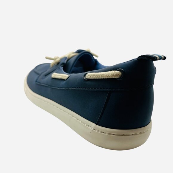 Boys Navy Boat Shoes Slip On Faux Leather Moc Toe Loafers Padded Collar Size 6 - Picture 5 of 7
